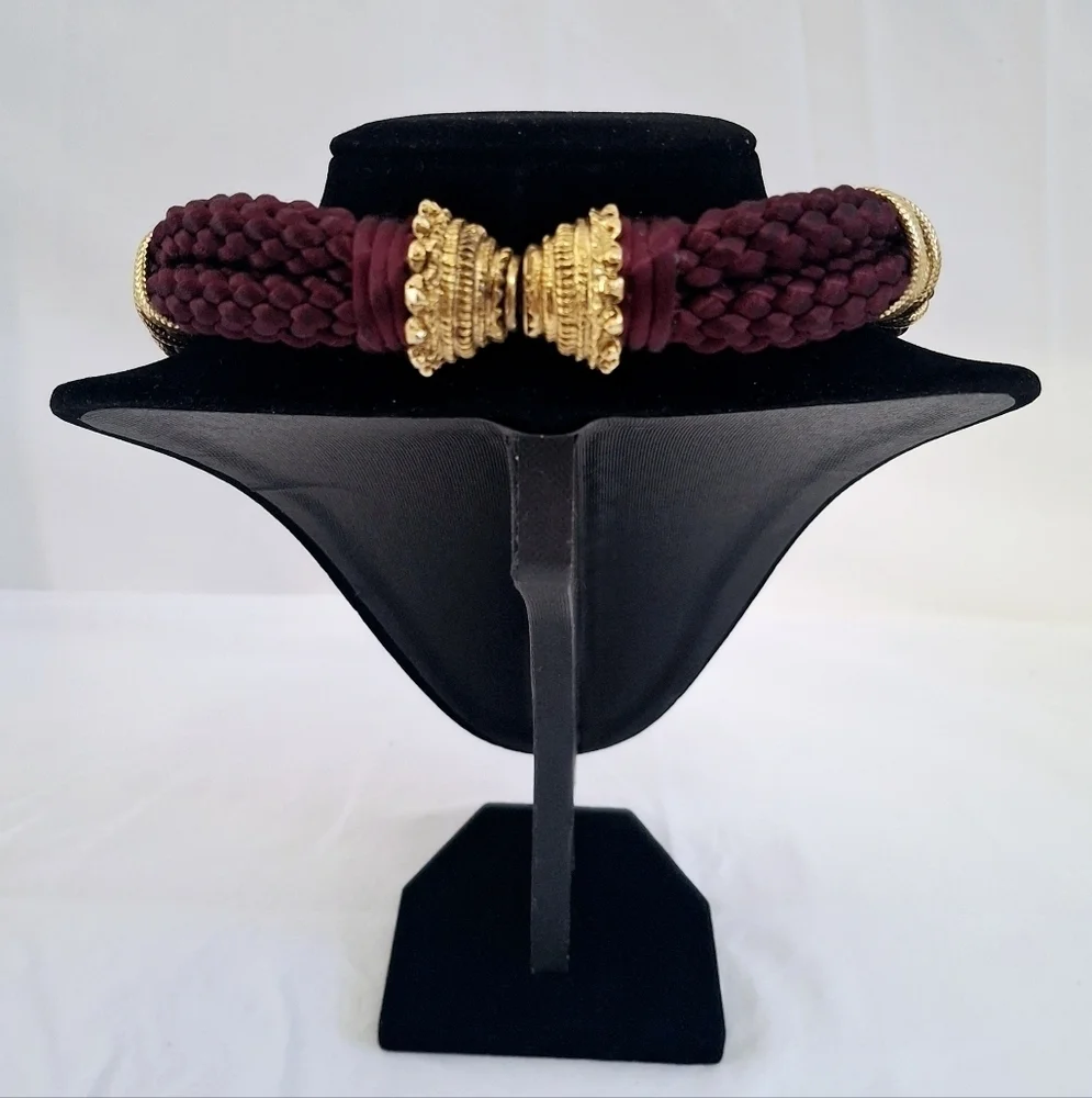 Vintage Maroon & Gold Rope Necklace